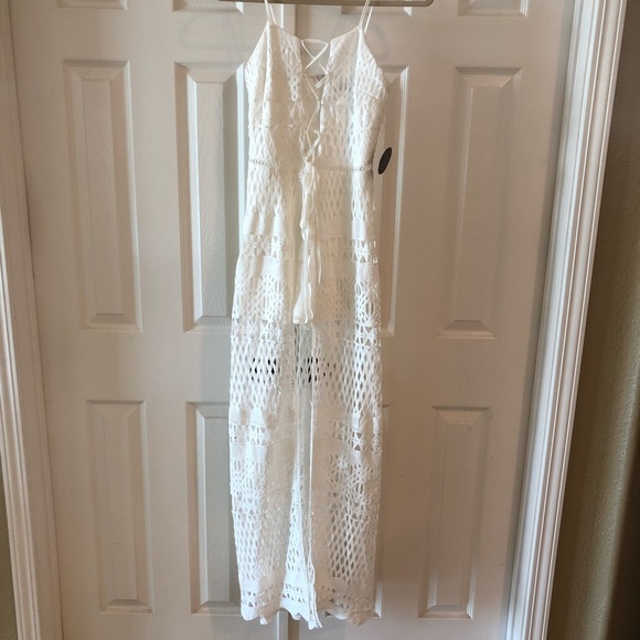 Hot Miami Styles Dresses & Skirts - White lace shorts jump suite with lace train over